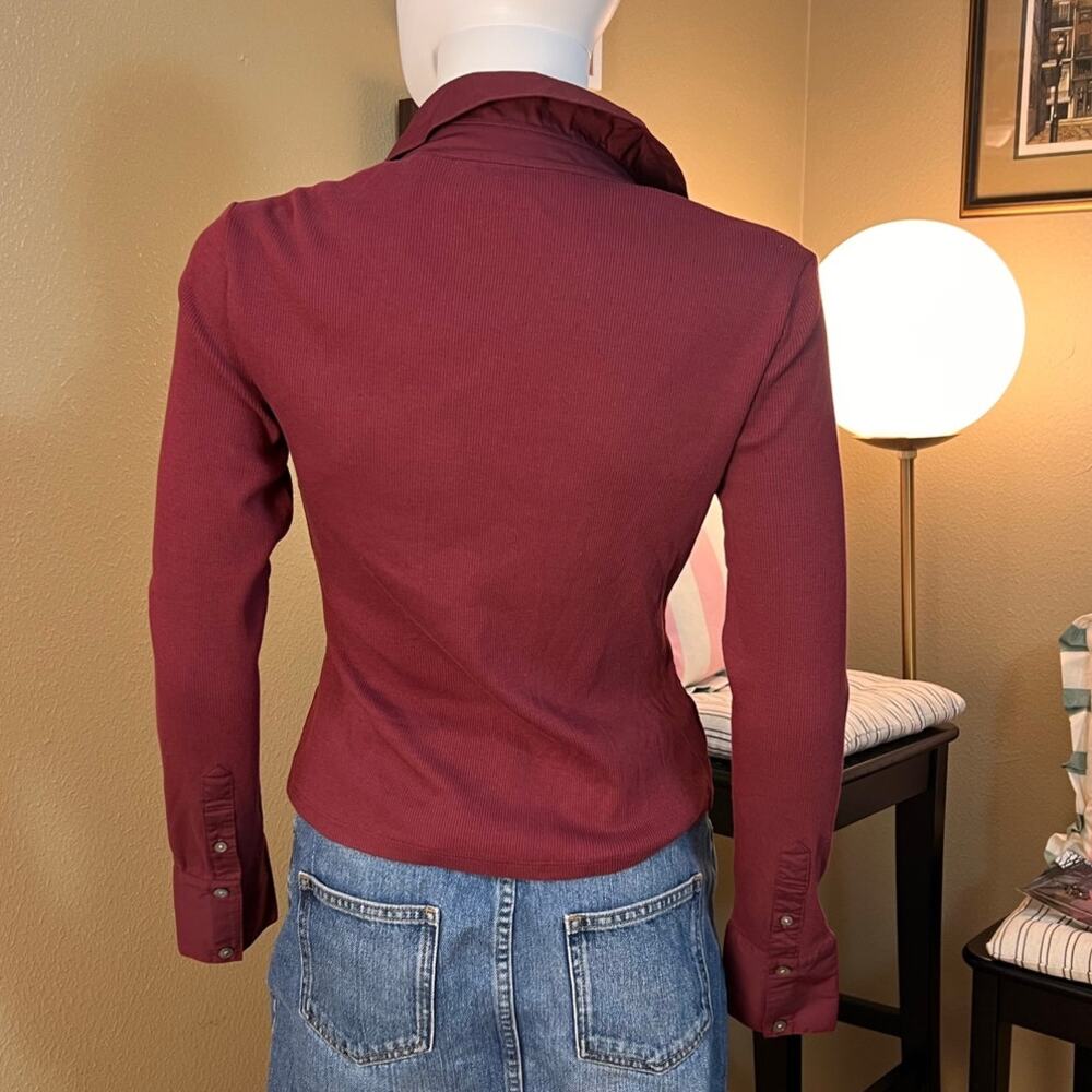 Veronica Beard Scottie Wine Ribbed Long Sleeve Button Down Top Small - Picture 4 of 5